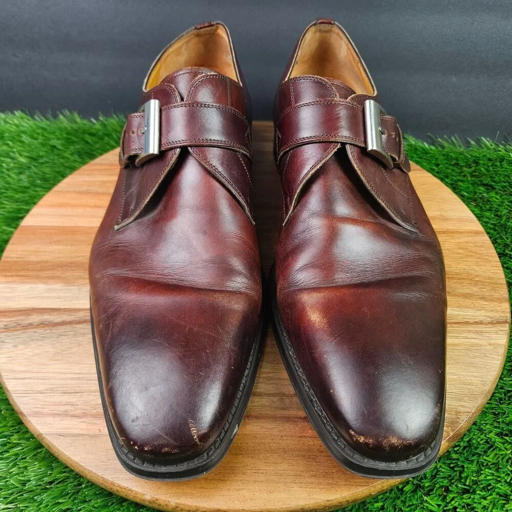 Magnanni Mens Cognac Leather Marco Single Monk Strap Dress Shoes 18398 Size 11.5